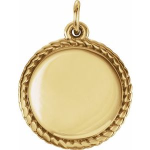 14K Yellow Gold Engravable Round Rope Charm/Pendant