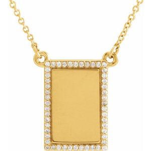 14K Yellow Gold 1/8 CTW Natural Diamond Engravable Rectangle 18" Necklace