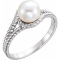 Sterling Silver Cultured White Freshwater Pearl Rope Ring