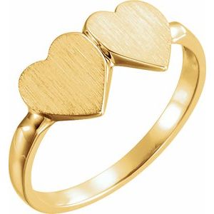 14K Yellow Gold 13.8x7 mm Double Heart Signet Ring