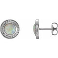 14K White Gold 5 mm Natural White Opal & 1/6 CTW Natural Diamond Halo-Style Earrings