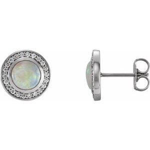 14K White Gold 5 mm Natural White Opal & 1/6 CTW Natural Diamond Halo-Style Earrings