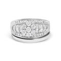 14K White Gold 1.0 Cttw Round and Baguette Diamond Cluster Bridal Set