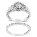 .925 Sterling Silver 1/3 Cttw Diamond 7 Stone Cluster and Halo Engagement Ring and Wedding Band Set (I-J Color, I1-I2