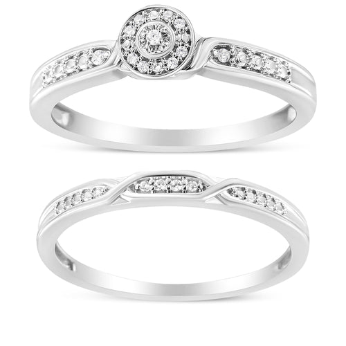 Conjunto nupcial de anillo y banda de plata de ley .925 con diamantes de acento, engaste retorcido y aro (color I-J, claridad I3)