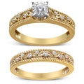 14K Yellow Gold Plated .925 Sterling Silver 1/5 Cttw Diamond Art Deco Style Engagement Ring Bridal Set (I-J Color, I3