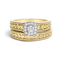 14K Yellow Gold Plated .925 Sterling Silver 1/5 Cttw Diamond Halo and Milgrain Finish Engagement Ring Bridal Set (I-J Color