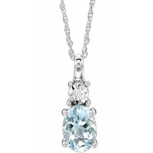 14K White Gold Natural Aquamarine & .02 CT Natural Diamond 18" Necklace