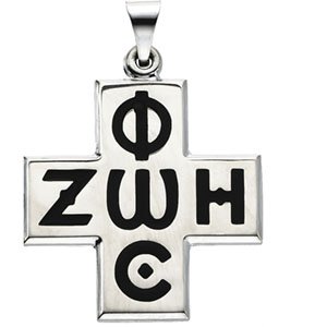 Sterling Silver 24x24 mm Phos Zoe Cross Pendant