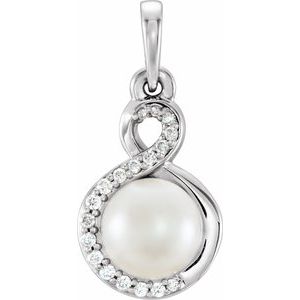 14K White Gold Cultured White Freshwater Pearl & .07 CTW Natural Diamond Pendant