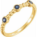 14K Yellow Gold Natural Blue Sapphire Beaded Ring