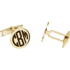 14K Yellow Gold Engravable Monogram Cuff Links