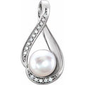 14K White Gold Cultured White Freshwater Pearl & .03 CTW Natural Diamond Pendant