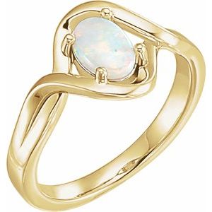 14K Yellow Gold Natural White Opal Cabochon Ring