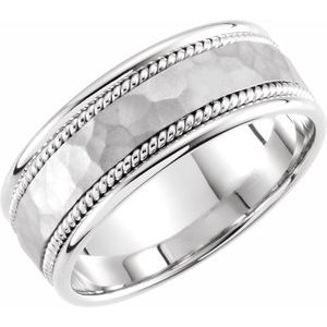 14K White Gold 8 mm Rope Edge Comfort-Fit Flat Band Size 9