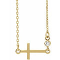 14K Yellow Gold .03 CTW Natural Diamond Sideways Cross 16-18" Necklace