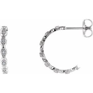 14K White Gold .04 CTW Natural Diamond Hoop Earrings