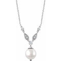14K White Gold Cultured White Freshwater Pearl & 1/6 CTW Natural Diamond 16-18" Necklace