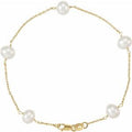 14K Yellow Gold Cultured White Freshwater Pearl 5-Station 7" Bracelet