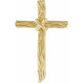 14K Yellow Gold Woodgrain Cross Pendant