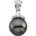 14K White Gold Cultured Black Freshwater Pearl & .07 CTW Natural Diamond Pendant