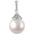 14K White Gold Cultured White Freshwater Pearl & 1/8 CTW Natural Diamond Pendant