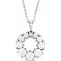 14K White Gold Natural White Opal Halo-Style 16-18" Necklace