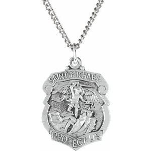 Sterling Silver 24.6x21 mm St. Michael Medal 24" Necklace