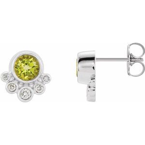 14K White Gold Natural Peridot & 1/8 CTW Natural Diamond Earrings