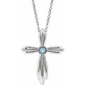Sterling Silver Natural Aquamarine Cross 16-18" Necklace