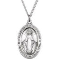 Sterling Silver 23x16 mm Oval Miraculous Medal 18" Necklace