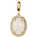 14K Yellow Gold Natural White Opal & .04 CTW Natural Diamond Halo-Style Pendant
