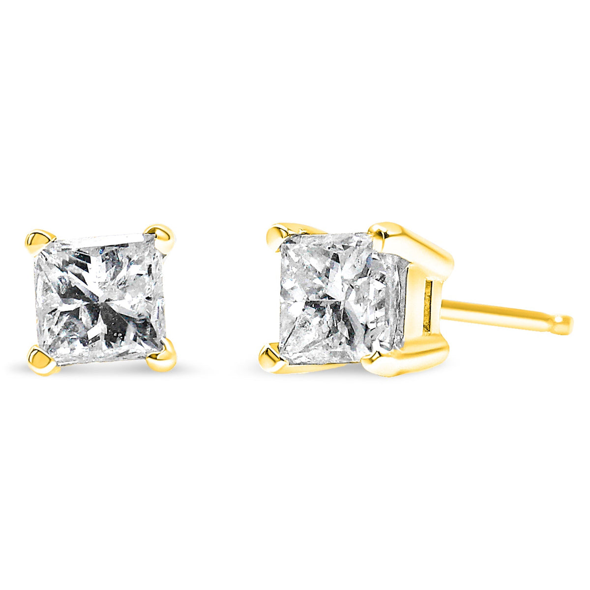 14K Yellow Gold 1/4 Cttw Princess-Cut Square Near Colorless Diamond Classic 4-Prong Solitaire Stud Earrings (H-I Color, I1-I2
