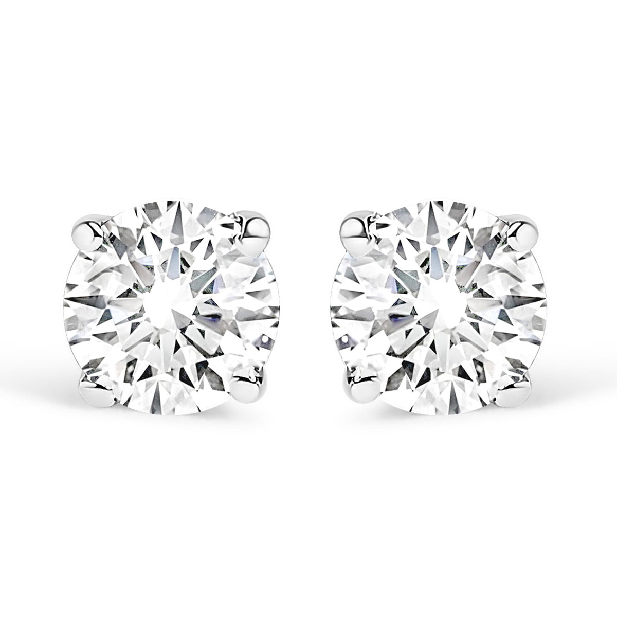 AGS Certified 14K White Gold 1.0 Cttw 4-Prong Set Brilliant Round-Cut Solitaire Diamond Push Back Stud Earrings (E-F Color