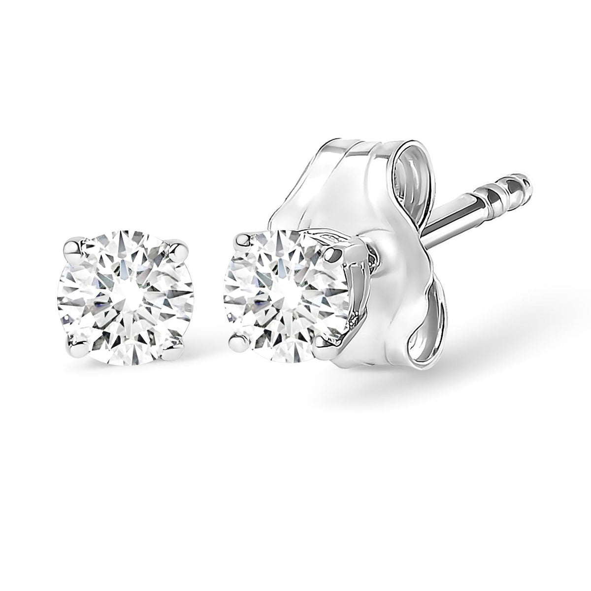 AGS Certified 14K White Gold 1.0 Cttw 4-Prong Set Brilliant Round-Cut Solitaire Diamond Push Back Stud Earrings (F-G Color