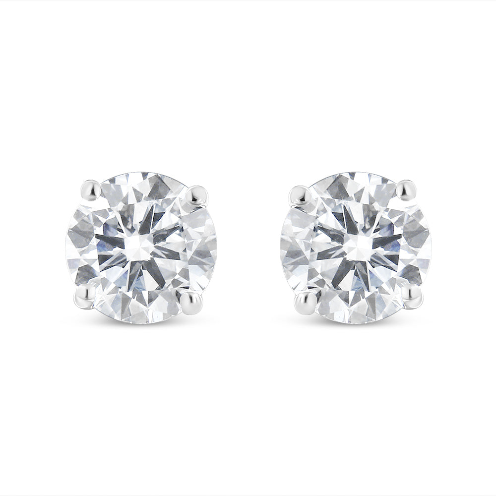 14K White Gold 1-1/2 Cttw Round Brilliant-Cut Near Colorless Diamond Classic 4-Prong Stud Earrings with Screw Backs (H-I