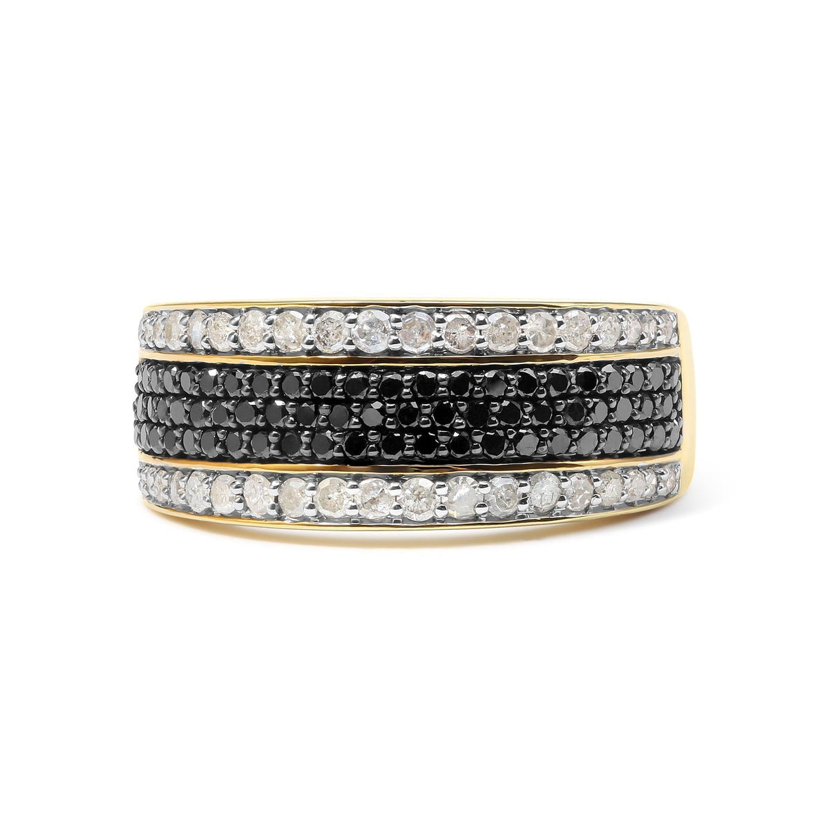 14K Yellow Gold Plated .925 Sterling Silver 1 1/4 Cttw White and Black Treated Diamond Multi Row Band (Black/I-J Color, I2-I3