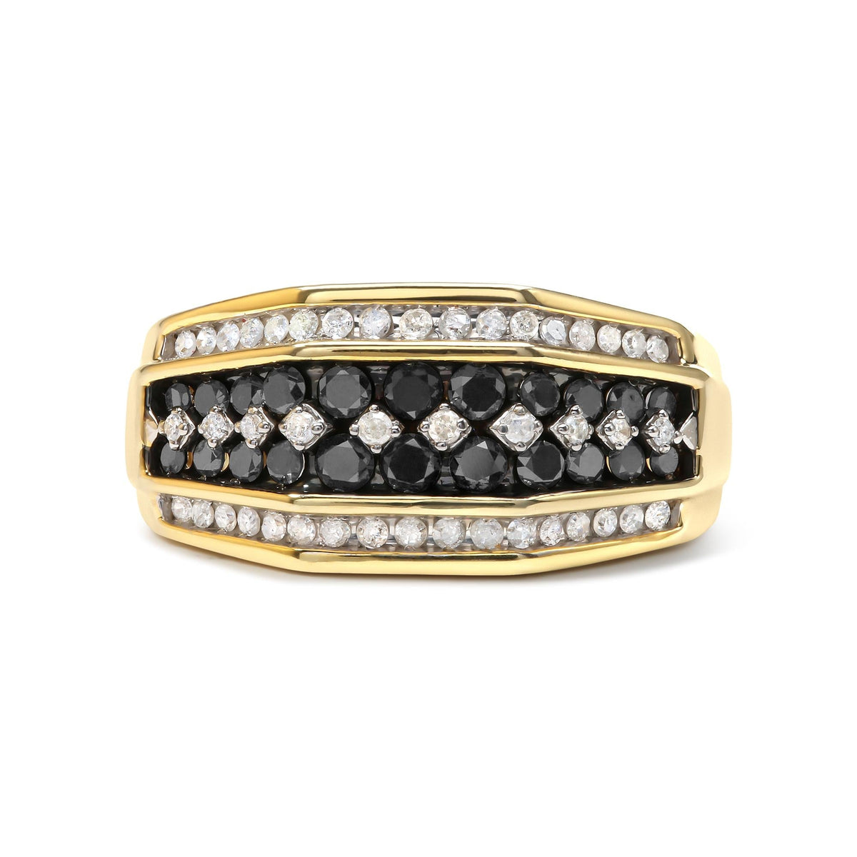 Men's 14K Yellow Gold Plated .925 Sterling Silver 1 1/2 Cttw White and Black Treated Diamond Cluster Ring (Black / I-J Color