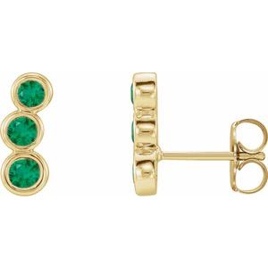 14K Yellow Gold Lab-Grown Emerald Ear Climbers