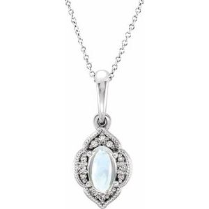 Sterling Silver Natural Rainbow Moonstone & .03 CTW Natural Diamond Clover 16-18" Necklace