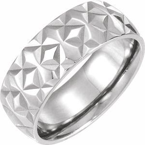 14K White Gold 7 mm Geometric Faceted Flat Band Size 8