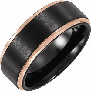18K Rose Gold PVD & Black PVD Tungsten 6 mm Stepped-Edge Comfort-Fit Flat Band Size 13