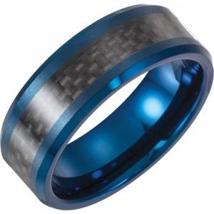 Blue Enameled Tungsten 8 mm Beveled-Edge Carbon Fiber Inlay Comfort-Fit Band Size 13