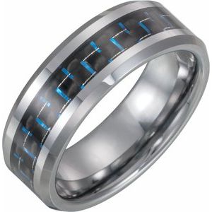 Tungsten 8 mm Beveled-Edge Carbon Fiber Inlay Comfort-Fit Band Size 13