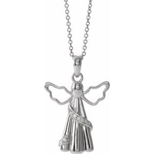 Sterling Silver Imitation White Cubic Zirconia Angel Ash Holder 18" Necklace