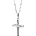 14K White Gold .06 CTW Natural Diamond Cluster Cross 16-18" Necklace