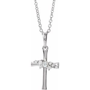 14K White Gold .06 CTW Natural Diamond Cluster Cross 16-18" Necklace