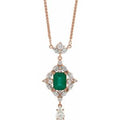 14K Rose Gold Natural Emerald & 1 1/4 CTW Natural Diamond 16" Necklace