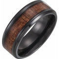 Black Titanium 8 mm Beveled-Edge Hawaiian Koa Wood Inlay Comfort-Fit Band Size 13