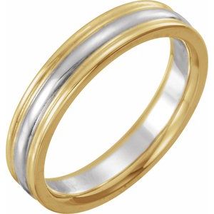 14K Yellow/White/Yellow Gold 4 mm Grooved Comfort-Fit Half Round Band Size 7.5